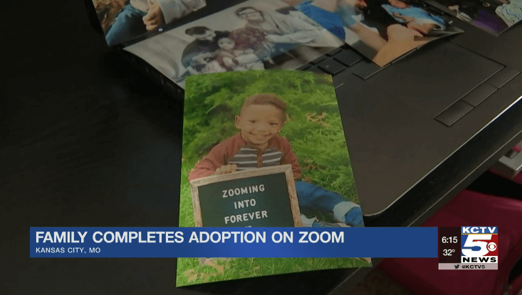 Foster family adopts via Zoom call